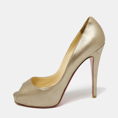 Pre-owned Christian Louboutin Metallic Beige Leather Very Prive Peep-toe Pumps Size 37.5
