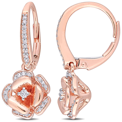 Amour 1/5 Ct Tw Diamond Rose Leverback Earrings In 10k Rose Gold In Pink