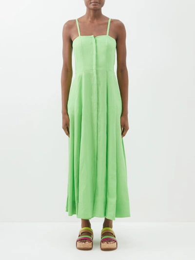Gabriela Hearst Margritte Square-neck Linen Dress In Fluo Green