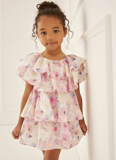 Something Navy Floral Tiered Dress In Pastel/multi