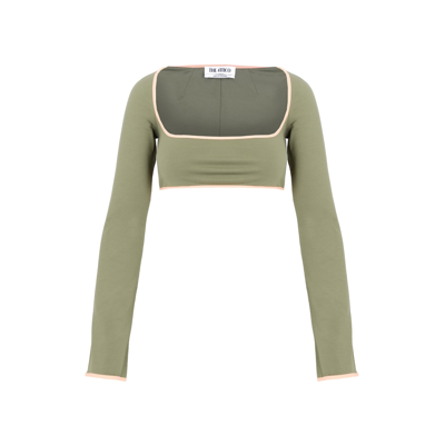 Attico The  Long Sleeved Cropped Top In Green