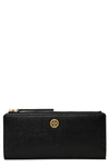 Tory Burch Robinson Pebbled Leather Zip Slim Wallet In Black