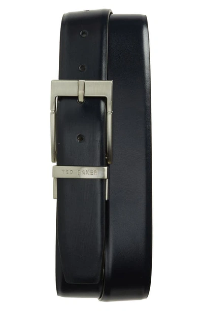 Ted Baker Reversible Leather Belt In Navy