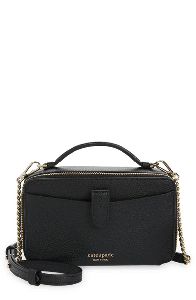 Kate Spade Hudson Pebbled Leather Double Zip Crossbody Bag In Black