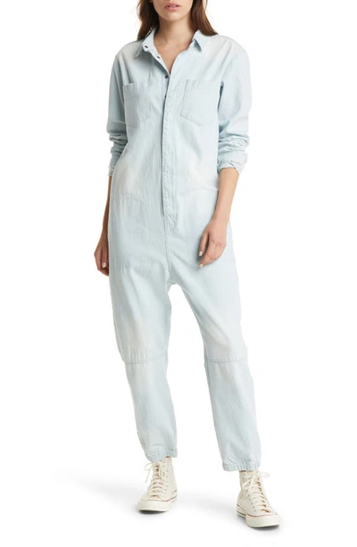 One Teaspoon Paradise Long Sleeve Cotton Chambray Jumpsuit In Classic Chambray