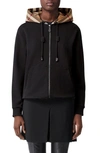 Burberry Poulter Check Hood Cotton Zip Hoodie In Black