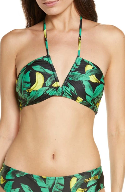 Ganni Banana Tree Recycled Print Bandeau Bikini Top Banana Tree Black