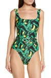 GANNI BELTED ONE-PIECE SWIMSUIT