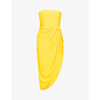 Gauge81 Lica Yellow Draped Silk Midi Dress In Lemon