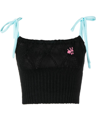 Cormio Clio Floral-embroidered Cropped Top In Black
