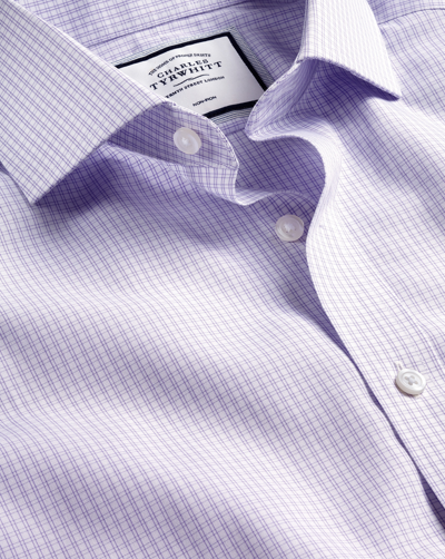 Charles Tyrwhitt Cutaway Collar Non-iron Double Check Cotton Dress Shirt In Purple