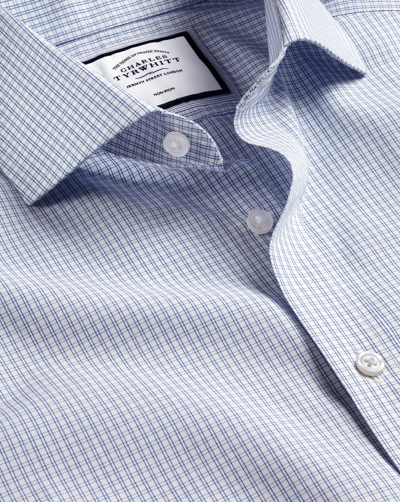 Charles Tyrwhitt Cutaway Collar Non-iron Double Check Cotton Dress Shirt In Blue