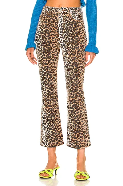 Ganni Betzy Leopard-print Flared-leg Cropped Jeans In Brown