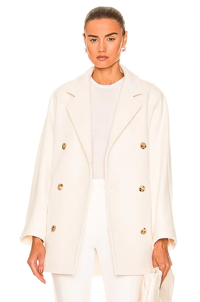 Max Mara Guinea Notched-lapels Wool-blend Coat In White