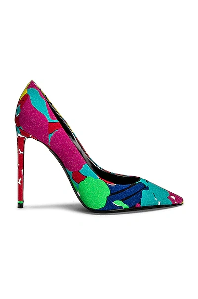 Saint Laurent Zoe 105mm Floral-print Pumps In Green