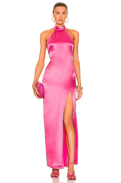 Nicholas Ramina Silk Halter Neck Gown In Pink