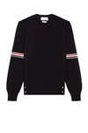 Thom Browne Milano Stitch Armband Cotton Sweater In Blue