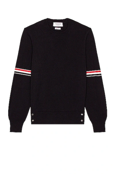 Thom Browne Milano Stitch Armband Cotton Sweater In Navy