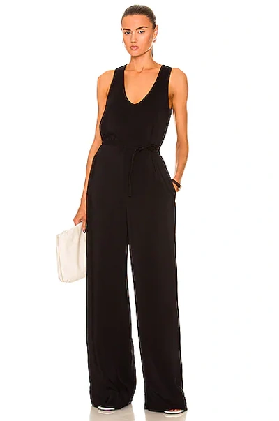 Co Sleeveless Belted Wide-leg Jumpsuit In Black