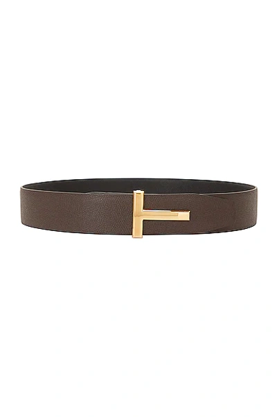 Tom Ford Reversible T Logo Leather Belt In Brown