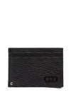 FERRAGAMO SALVATORE FERRAGAMO MEN'S REVIVAL BLACK HAMMERED LEATHER CARD HOLDER WITH LOGO