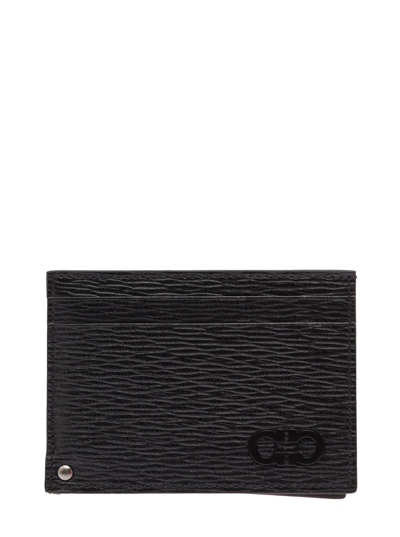Ferragamo Gancini Leather Card Holder In Black