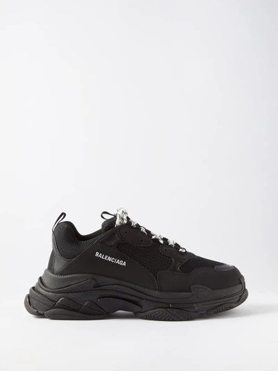 Balenciaga Triple S Faux Fur-trimmed Mesh And Faux Leather Sneakers In Multicolor