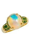 SAVVY CIE JEWELS SAVVY CIE JEWELS 18K GOLD PLATED STERLING SILVER ETHIOPIAN OPAL & CHROMEDIOPSIDE RING