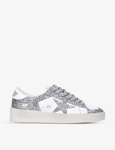 Golden Goose Womens Silver Women's Stardan 80185 Glitter And Leather Low-top Trainers