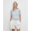 Club Monaco Scalloped Cotton-linen Polo In Blue