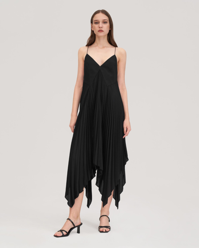 Lilysilk Pleated Silk Dress Daisy In Black
