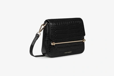 Strathberry Ace Mini Croc-embossed Crossbody Bag In Black
