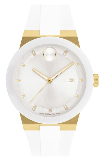 Movado Men's Swiss Bold Fusion White Silicone Strap Watch 42mm In Two Tone