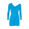 Self-portrait One-shoulder Ruched Stretch-jersey And Tulle Mini Dress In Blue
