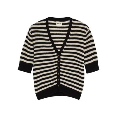 Khaite Dianna Short-sleeve Striped Cashmere Cardigan In Black Custard Stripe
