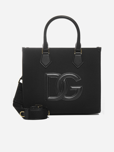 Dolce & Gabbana Dg Logo Canvas And Leather Small Tote Bag In Black