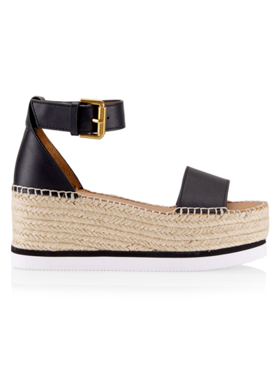 SEE BY CHLOÉ WOMEN'S GLYN LEATHER ESPADRILLE WEDGE SANDALS