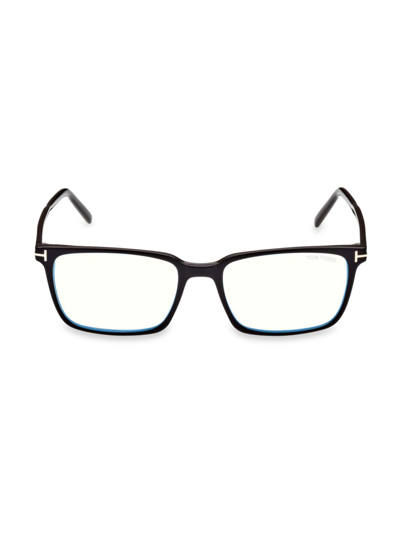 Tom Ford Rectangle 55mm Blue Filter Eyeglasses In Shiny Black