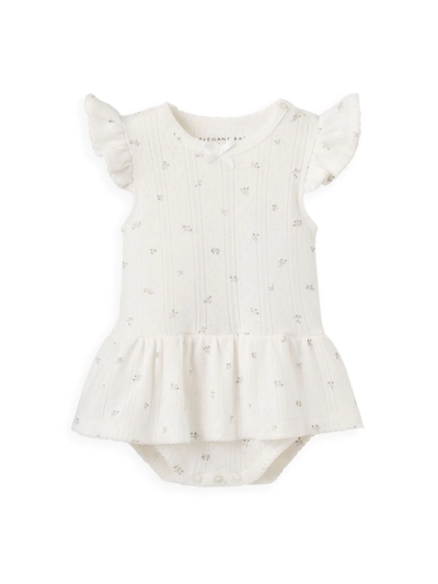 Elegant Baby Baby Girl's Pointelle Ditsy Ruffle Bubble Bodysuit In White Multi