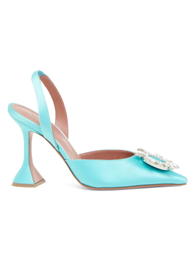 Amina Muaddi Camelia Crystal-embellished Silk-satin Slingback Pumps In 蓝色