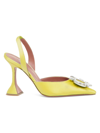 Amina Muaddi Begum Embellished Satin Slingback Pumps In Yellow