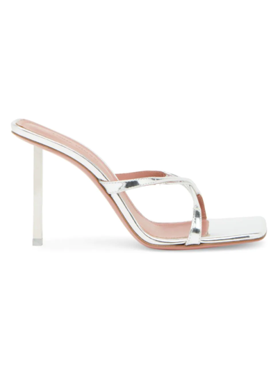 Amina Muaddi Adriana Metallic Leather Sandals In Silver