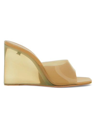 Amina Muaddi Women's Lupita Glass Wedge Sandals In Tan