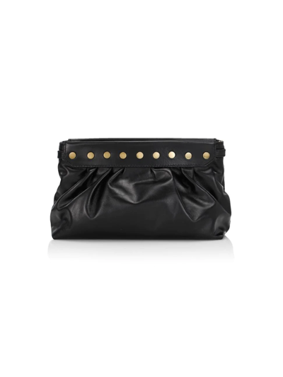 Isabel Marant Luzes Leather Studded Clutch In Black