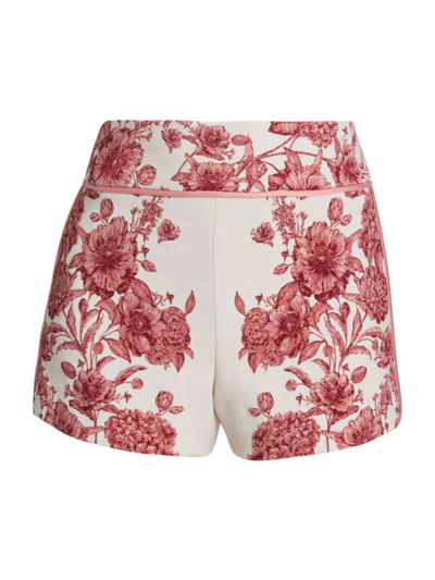 Alice And Olivia Donald High-waist Floral Jacquard Shorts In White