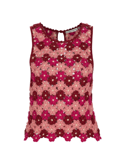 Alice And Olivia Reva Flower Crochet Tank Top In Pink