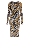 Versace Jeans Couture Womens Fitted Printed Bodycon Dress In Black Gold