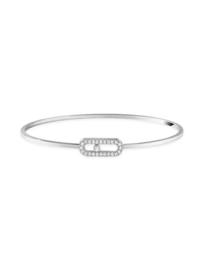 Messika Move Uno 18k White Gold Bangle With Free-moving Diamond - Size Medium In White Gold