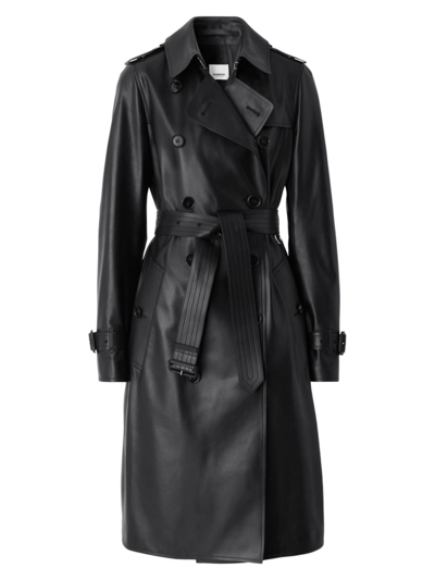Burberry Haddington Leather Trench Coat In Black