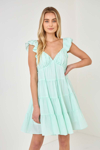 English Factory Gingham Printed Tiered Mini Dress In Green